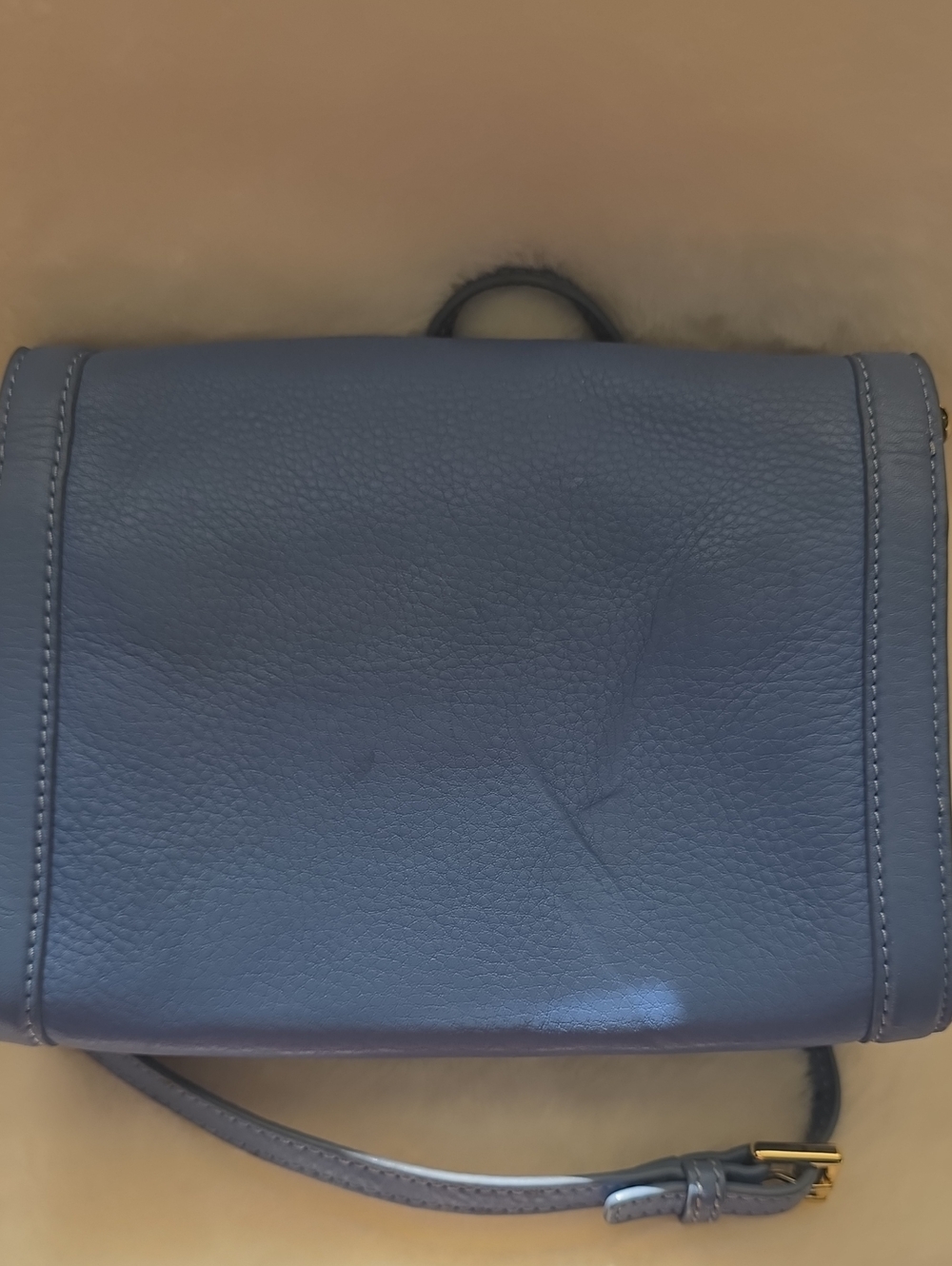 $3 LOW START Tory Burch Blue Pebbled Leather Flap Crossbody with Gold Logo - Picture 2 of 5